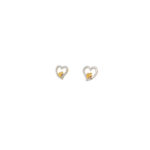 22K Heart in a Heart with Border Diamond Gold Studs