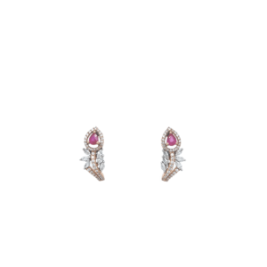 18KT Fancy Diamond Leaf-Shaped Half Bali with Ruby Stone