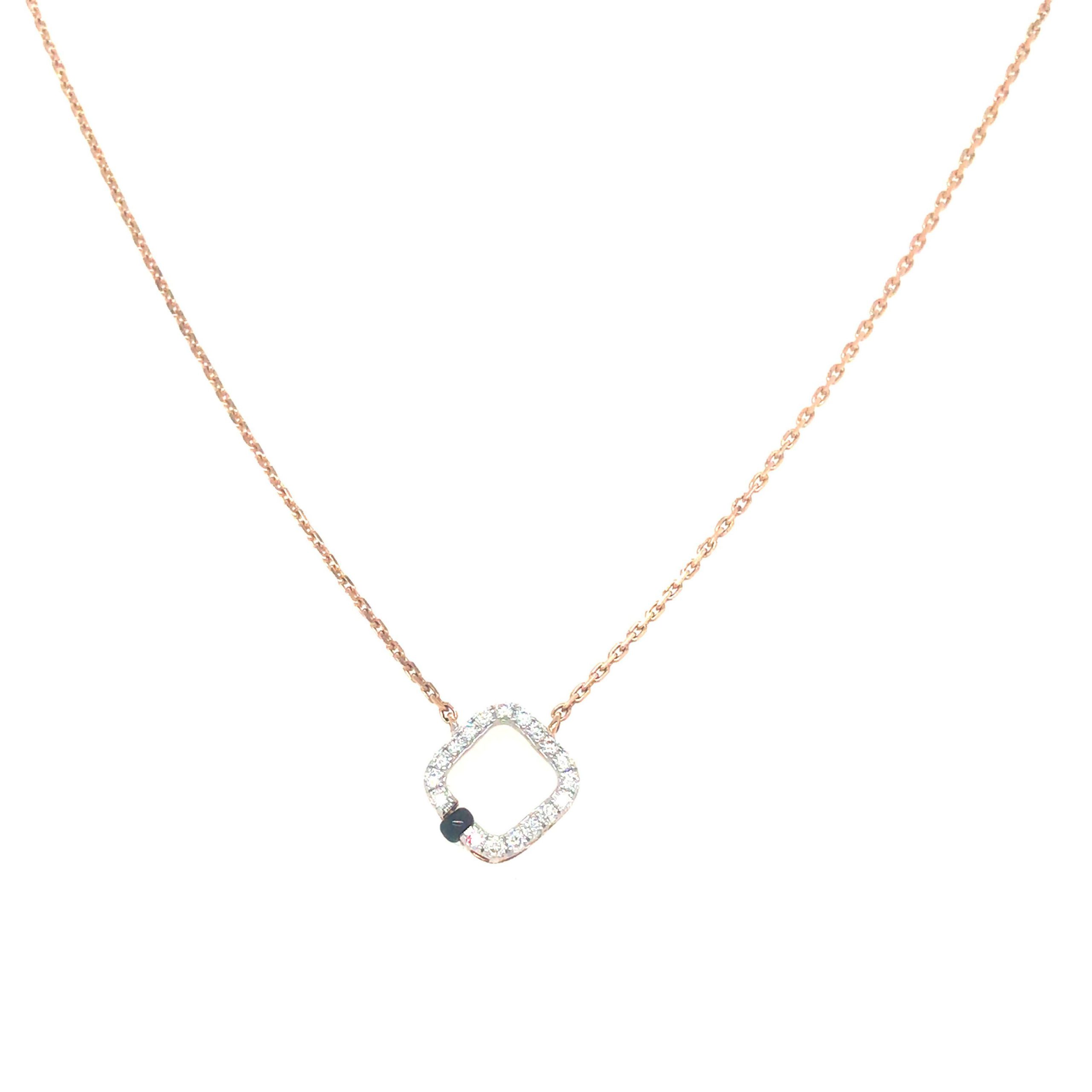 18KT Decent Natural Diamond Pendant Set With a Black Bead
