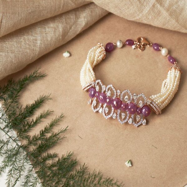 18KT Diamond Bracelet with Ruby and Pearl|Pachchigar Jeweller